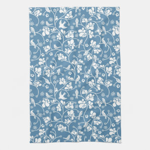 pattern with birds and plants ornament tea towel