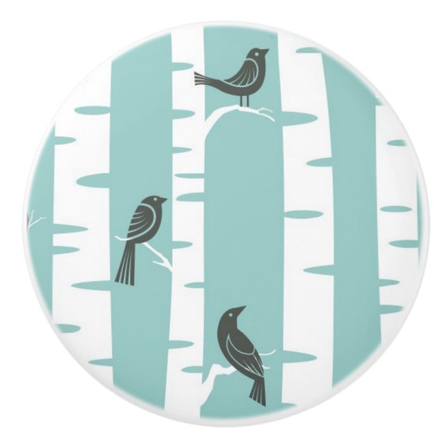 Pattern with birds and trees ceramic knob (Front)
