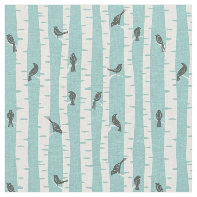 Pattern with birds and trees fabric (Close Up)