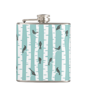Pattern with birds and trees hip flask