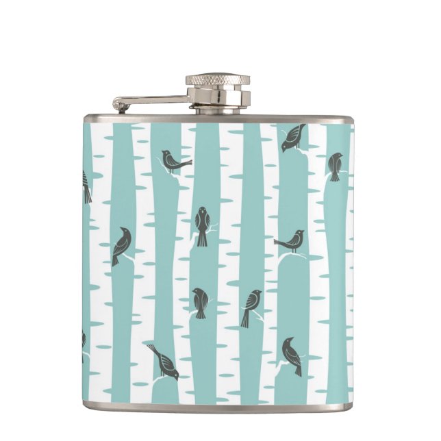 Pattern with birds and trees hip flask (Front)