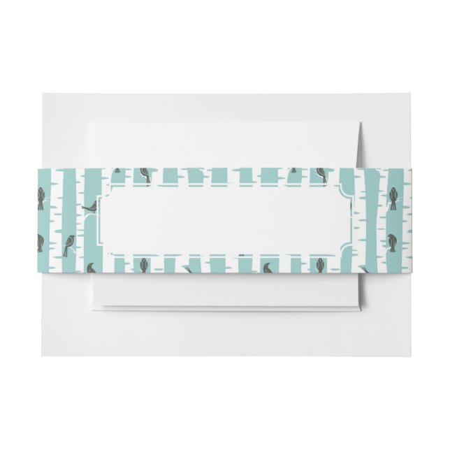 Pattern with birds and trees invitation belly band (Front Example)