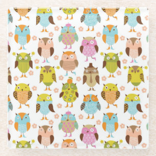 pattern with birds glass coaster