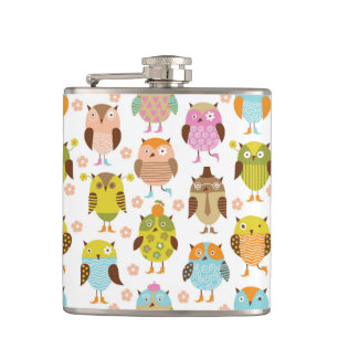 pattern with birds hip flask