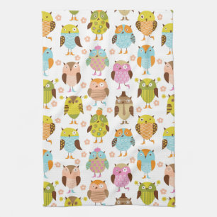 pattern with birds tea towel