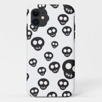 Pattern with black skulls on white
