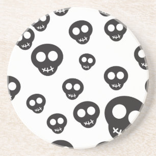 Pattern with black skulls on white coaster