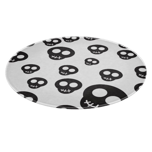 Pattern with black skulls on white cutting board (Corner)