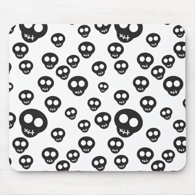 Pattern with black skulls on white mouse pad (Front)