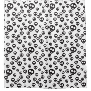 Pattern with black skulls on white shower curtain