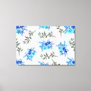 pattern with blue bouquet of flowers and leaves canvas print