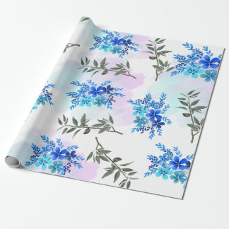 pattern with blue bouquet of flowers and leaves wrapping paper