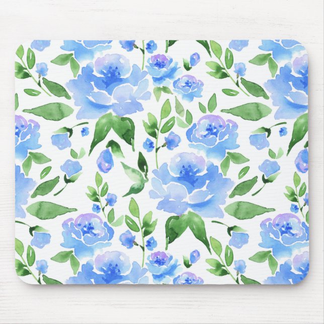 Pattern with blue watercolor flowers mouse pad (Front)
