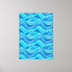 Pattern with blue waves with white tribal pattern canvas print