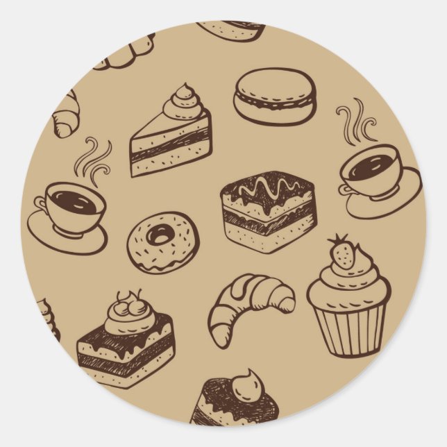 Pattern With Cakes, Desserts And Bakery Classic Round Sticker (Front)