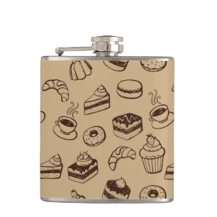 Pattern With Cakes, Desserts And Bakery Hip Flask