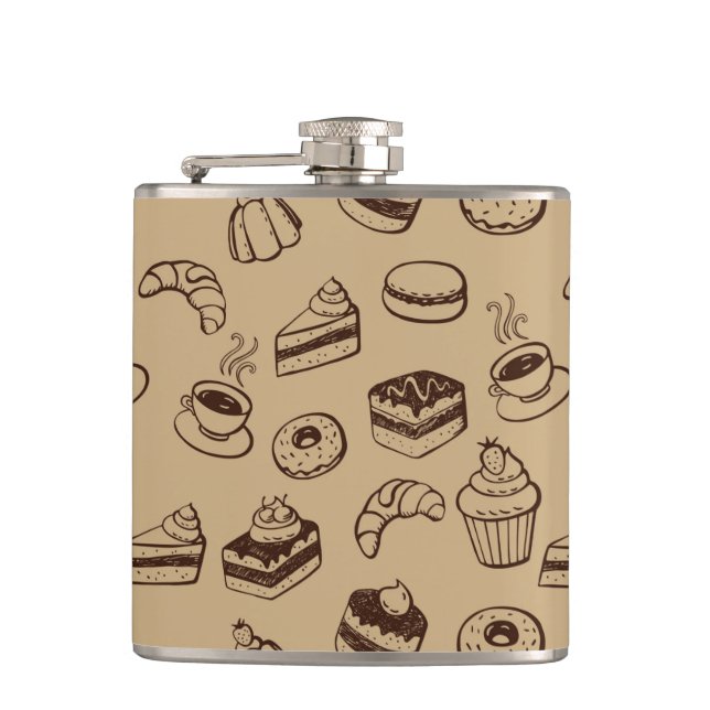 Pattern With Cakes, Desserts And Bakery Hip Flask (Front)