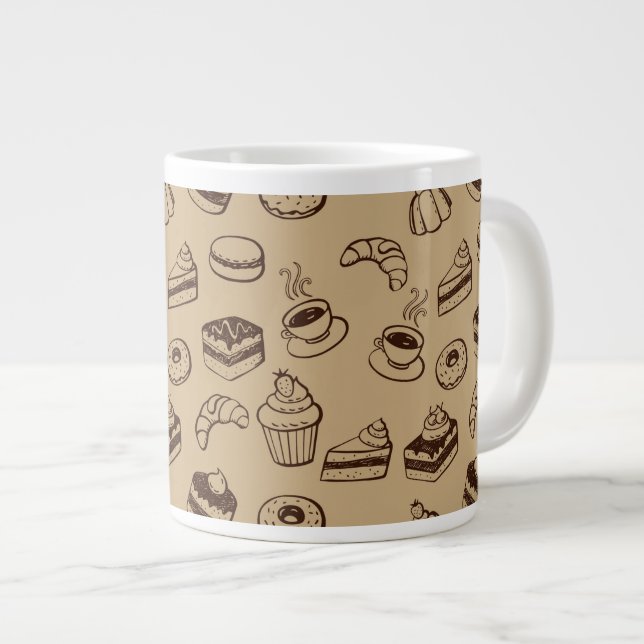 Pattern With Cakes, Desserts And Bakery Large Coffee Mug (Front Right)