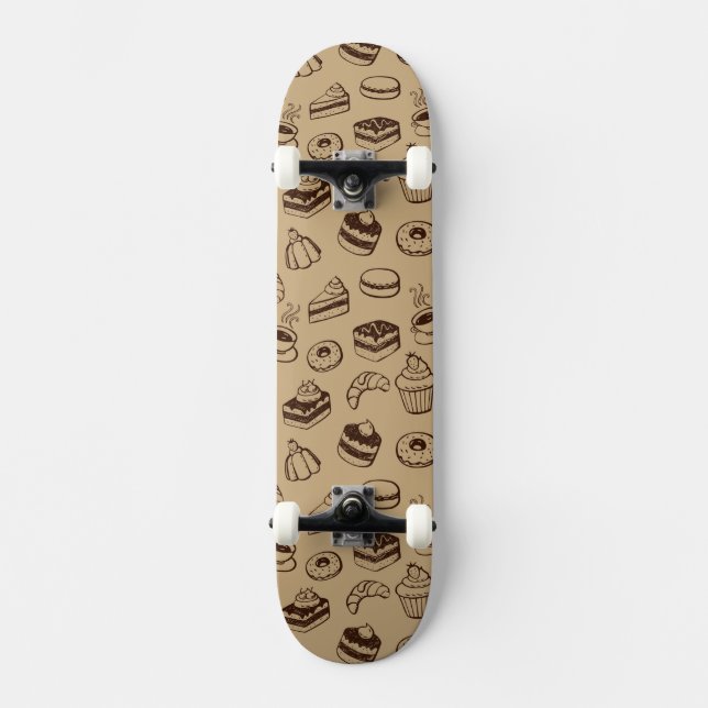 Pattern With Cakes, Desserts And Bakery Skateboard (Front)