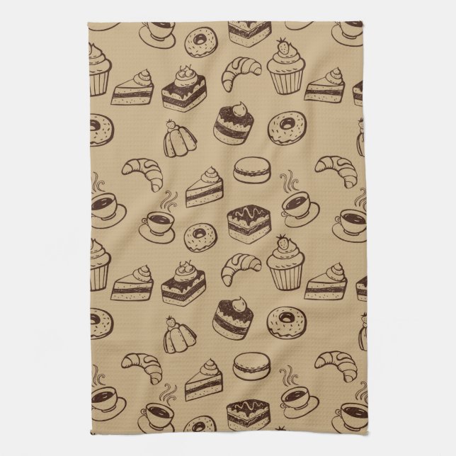 Pattern With Cakes, Desserts And Bakery Tea Towel (Vertical)