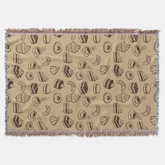 Pattern With Cakes, Desserts And Bakery Throw Blanket (Front)