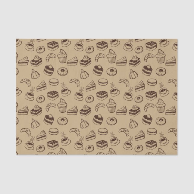 Pattern With Cakes, Desserts And Bakery Tissue Paper (Front)