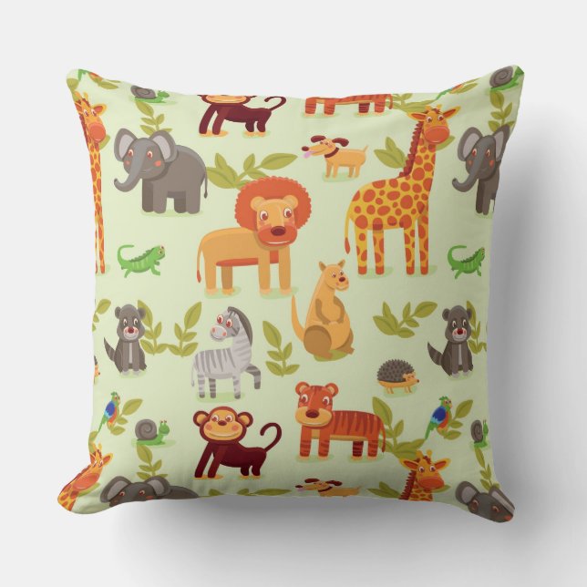 Pattern With Cartoon Animals Cushion (Front)