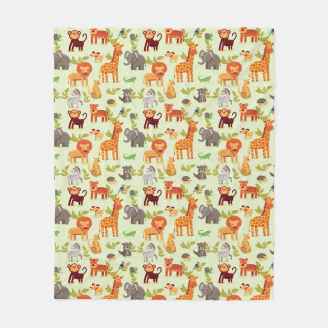 Pattern With Cartoon Animals Fleece Blanket (Front)