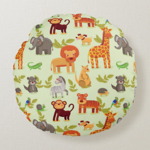 Pattern With Cartoon Animals Round Cushion