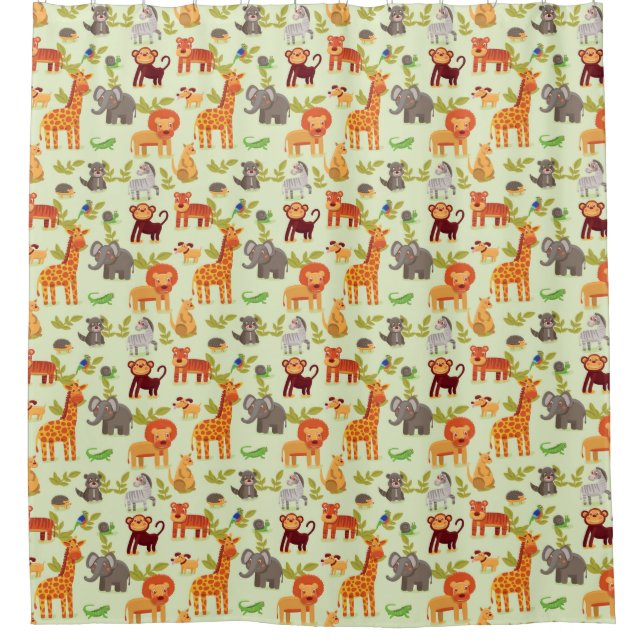 Pattern With Cartoon Animals Shower Curtain (Front)