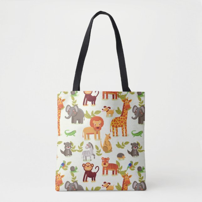 Pattern With Cartoon Animals Tote Bag (Front)