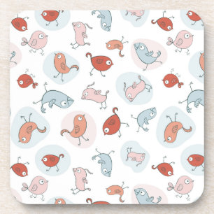 pattern with cartoon birds coaster