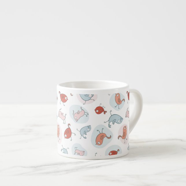 pattern with cartoon birds espresso cup (Front Right)