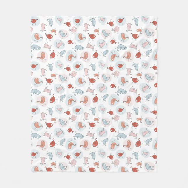 pattern with cartoon birds fleece blanket (Front)