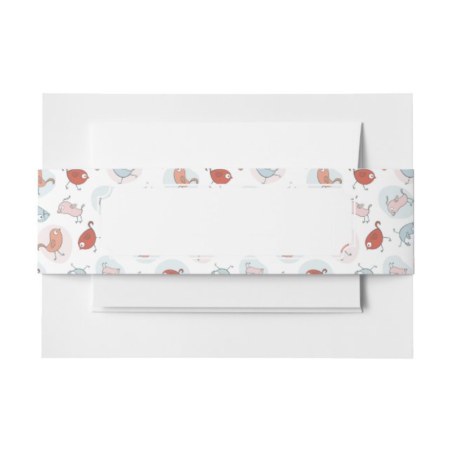pattern with cartoon birds invitation belly band (Front Example)