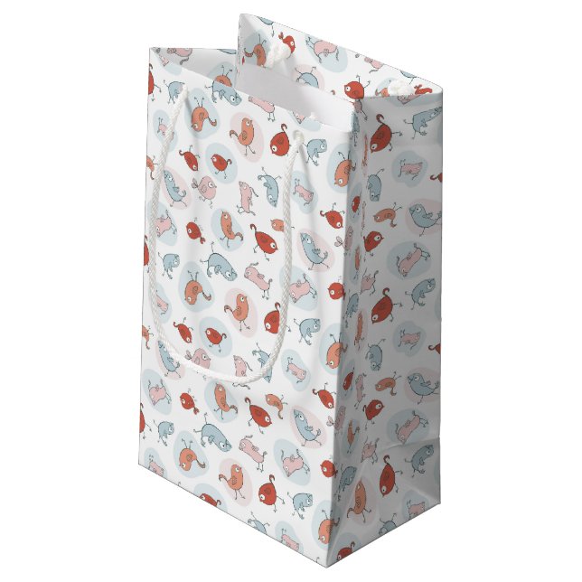 pattern with cartoon birds small gift bag (Back Angled)