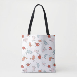 pattern with cartoon birds tote bag