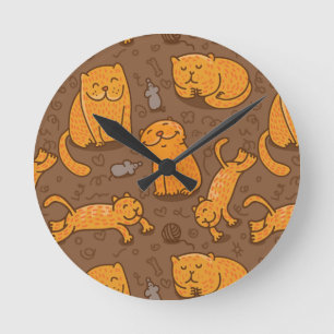 Pattern With Cats Round Clock