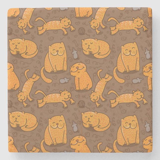 Pattern With Cats Stone Coaster (Front)