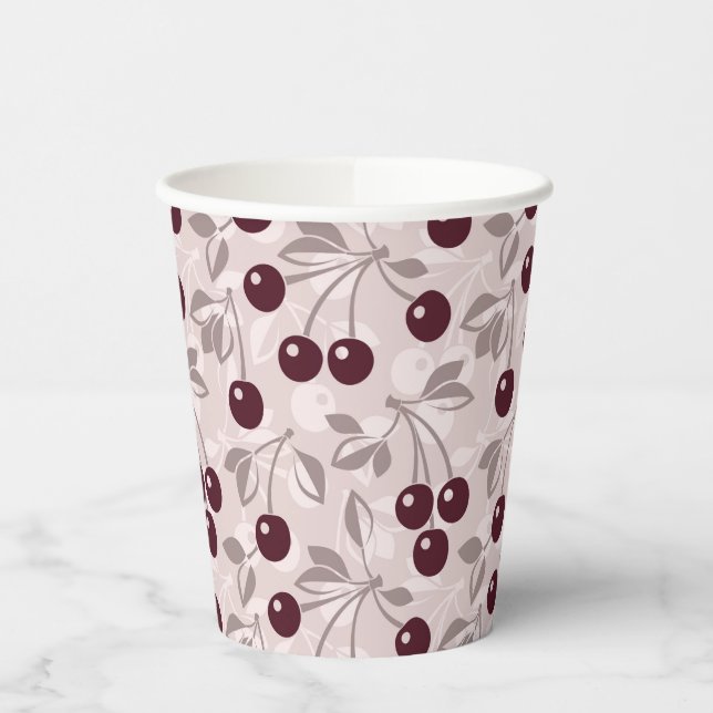 Pattern with Cherries 2 Paper Cups (Left)