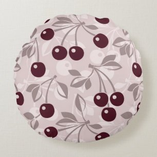 Pattern with Cherries 2 Round Cushion