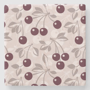 Pattern with Cherries 2 Stone Coaster