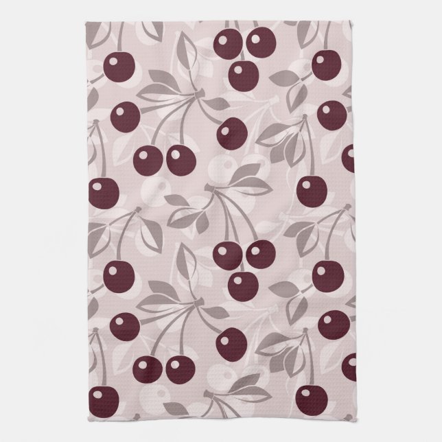 Pattern with Cherries 2 Tea Towel (Vertical)