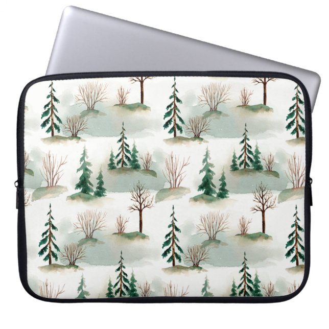 Pattern with Christmas trees, trees and bushes. Bl Laptop Sleeve (Front)