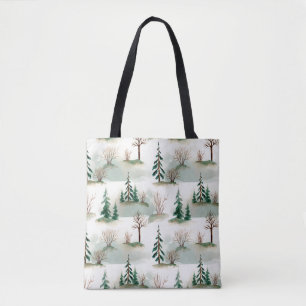 Pattern with Christmas trees, trees and bushes. Bl Tote Bag