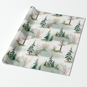 Pattern with Christmas trees, trees and bushes. Bl Wrapping Paper