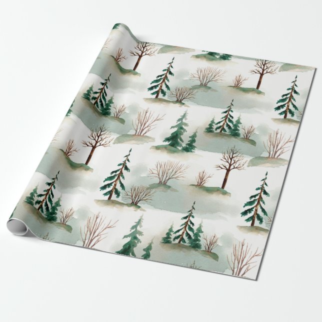 Pattern with Christmas trees, trees and bushes. Bl Wrapping Paper (Unrolled)