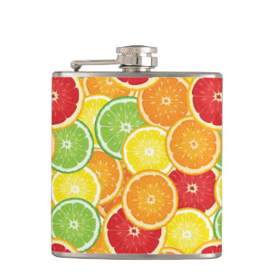 Pattern with citrus fruits hip flask
