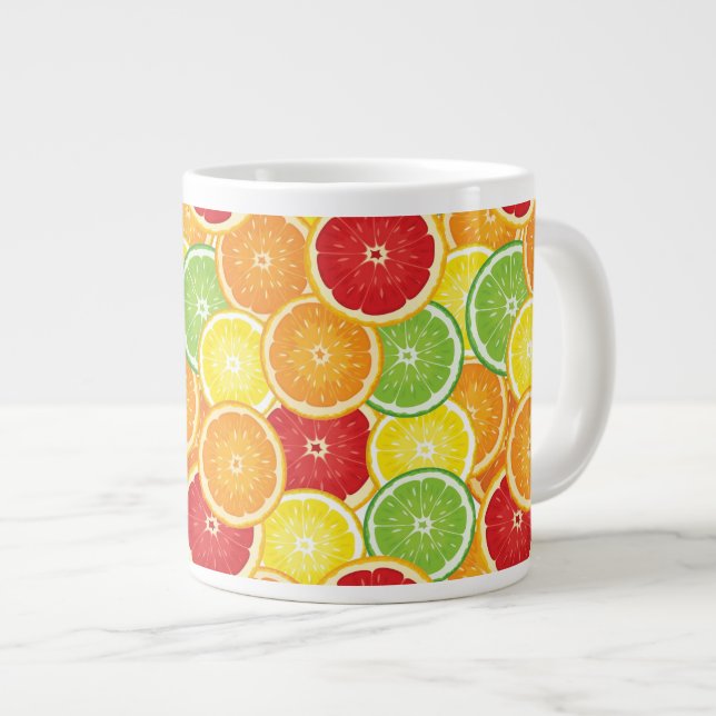 Pattern with citrus fruits large coffee mug (Front Right)
