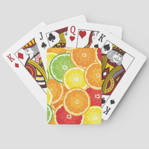 Pattern with citrus fruits playing cards